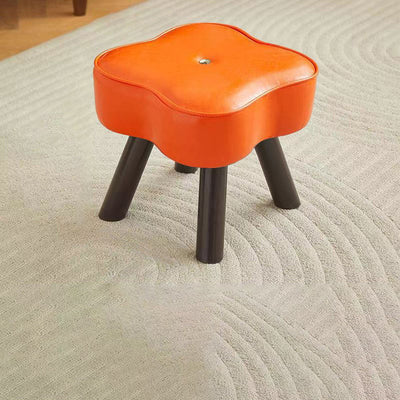Contemporary Creative Petal Shape Oil-Waxed Leather Solid Wood Sponge Low Stool Backless Armless For Living Room