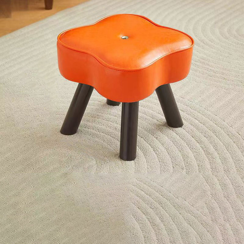 Contemporary Creative Petal Shape Oil-Waxed Leather Solid Wood Sponge Low Stool Backless Armless For Living Room
