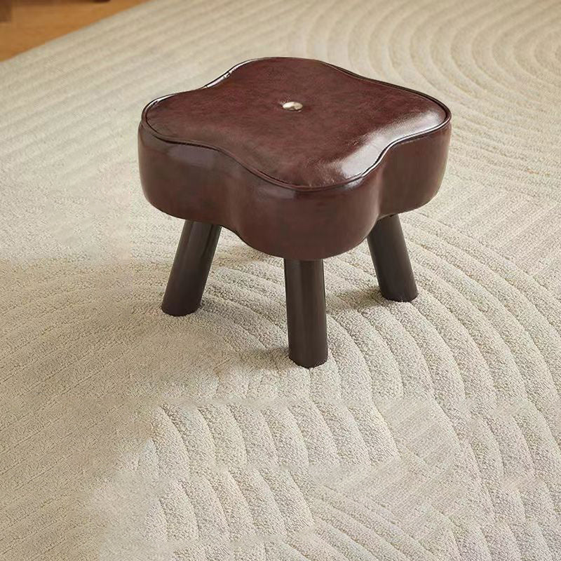 Contemporary Creative Petal Shape Oil-Waxed Leather Solid Wood Sponge Low Stool Backless Armless For Living Room