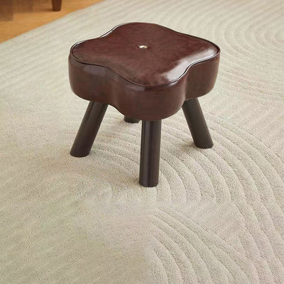 Contemporary Creative Petal Shape Oil-Waxed Leather Solid Wood Sponge Low Stool Backless Armless For Living Room
