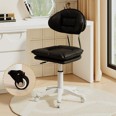 Modern Minimalist Curved PU Leather MDF Carbon Steel Frame Sponge Vanity Stool Height Adjustable Backrest Armless For Bedroom