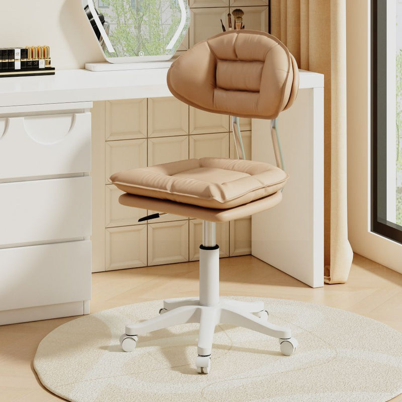 Modern Minimalist Curved PU Leather MDF Carbon Steel Frame Sponge Vanity Stool Height Adjustable Backrest Armless For Bedroom