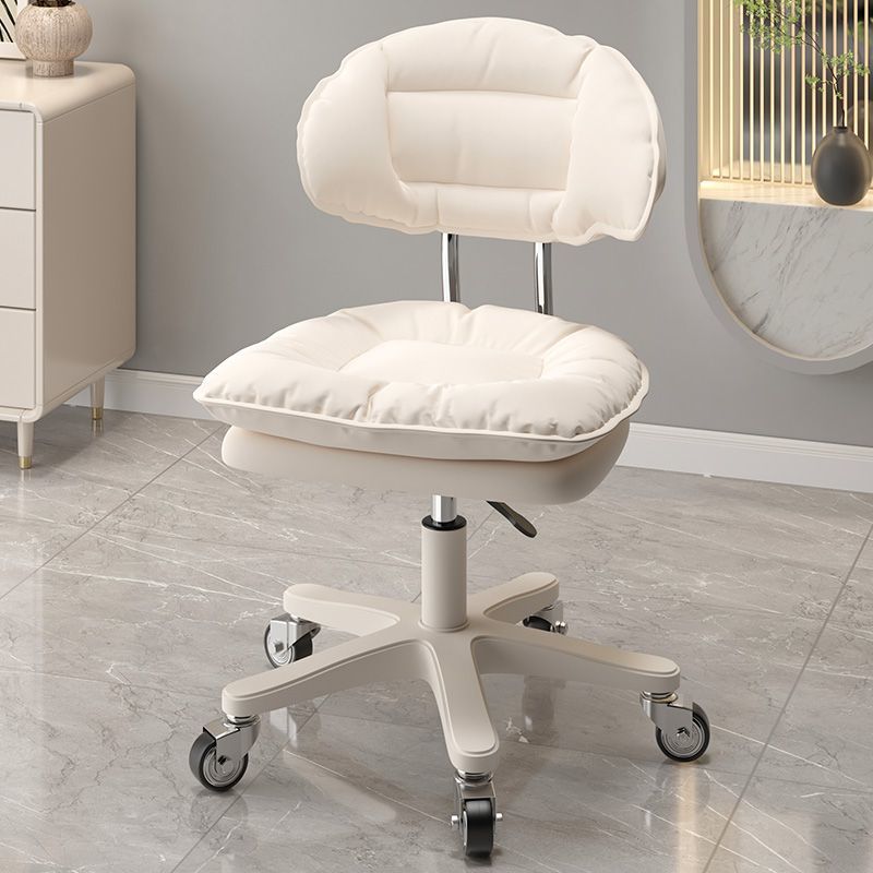 Modern Minimalist Curved PU Leather MDF Carbon Steel Frame Sponge Vanity Stool Height Adjustable Backrest Armless For Bedroom