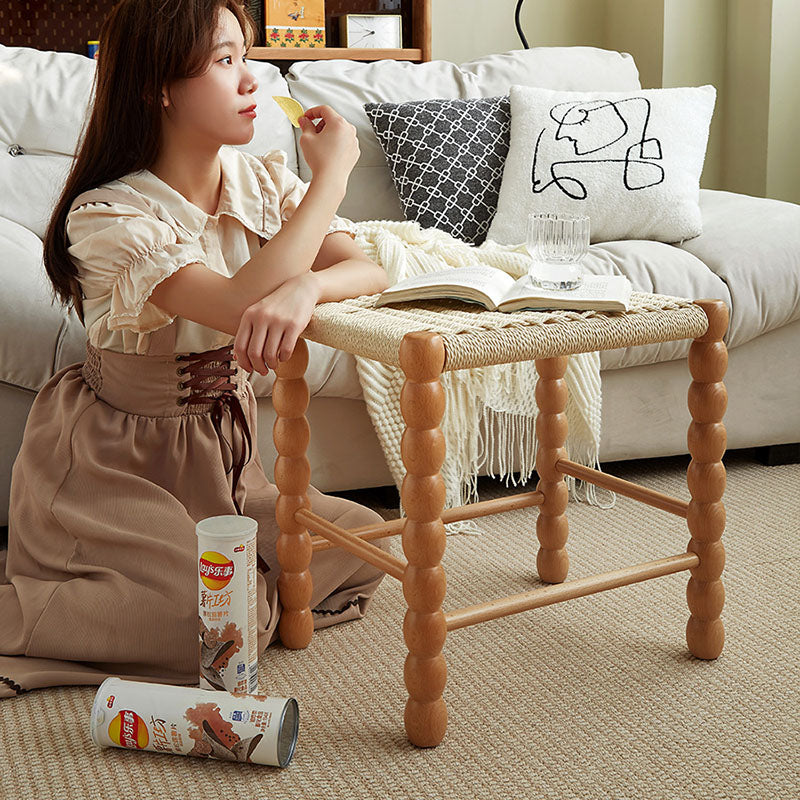 Modern Minimalist Rectangular Kraft Paper Solid Wood Bench Backless Armless For Living Room