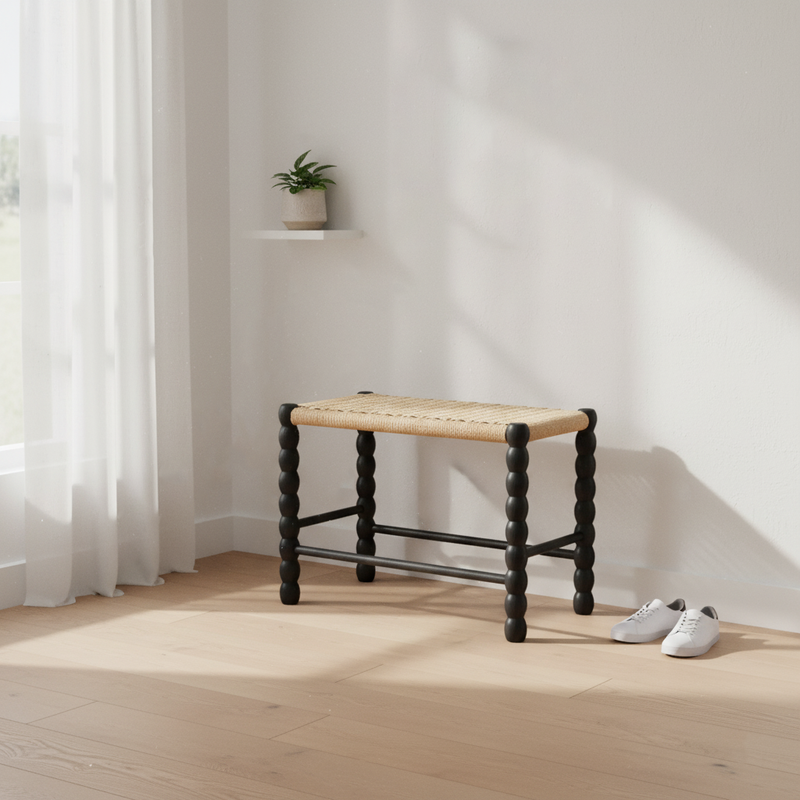 Modern Minimalist Rectangular Kraft Paper Solid Wood Bench Backless Armless For Living Room