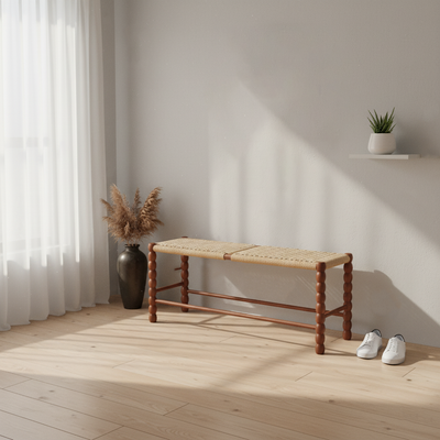 Modern Minimalist Rectangular Kraft Paper Solid Wood Bench Backless Armless For Living Room