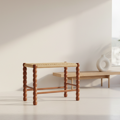 Modern Minimalist Rectangular Kraft Paper Solid Wood Bench Backless Armless For Living Room