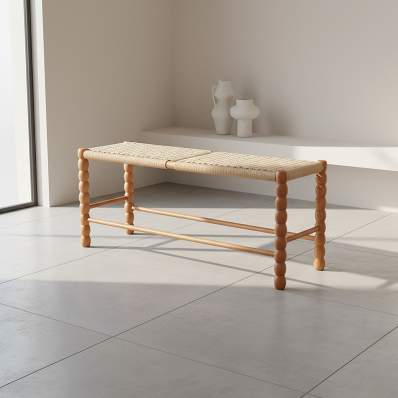 Modern Minimalist Rectangular Kraft Paper Solid Wood Bench Backless Armless For Living Room