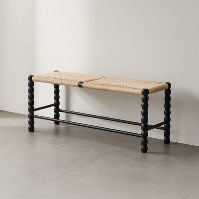 Modern Minimalist Rectangular Kraft Paper Solid Wood Bench Backless Armless For Living Room