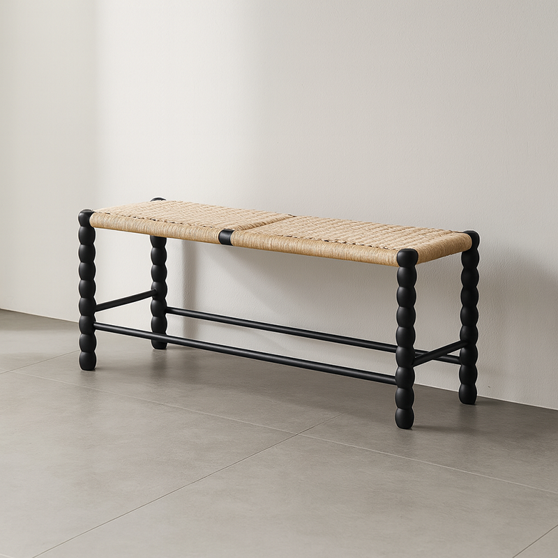 Modern Minimalist Rectangular Kraft Paper Solid Wood Bench Backless Armless For Living Room