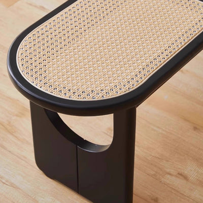Contemporary Scandinavian Ellipse PE Rattan Weaving Rubberwood Bench Backless Armless For Living Room