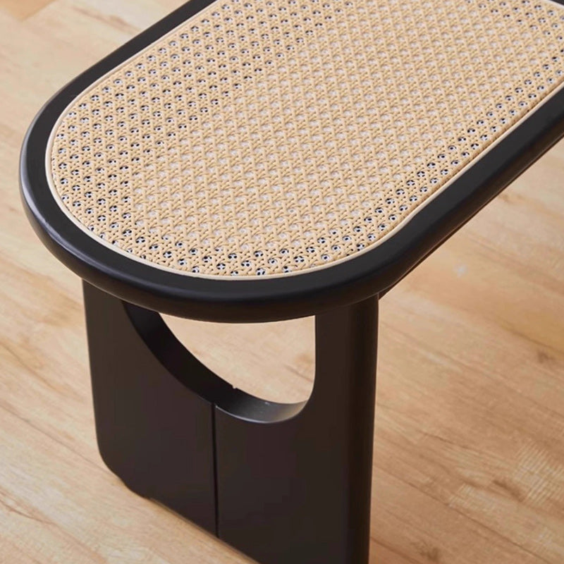 Contemporary Scandinavian Ellipse PE Rattan Weaving Rubberwood Bench Backless Armless For Living Room