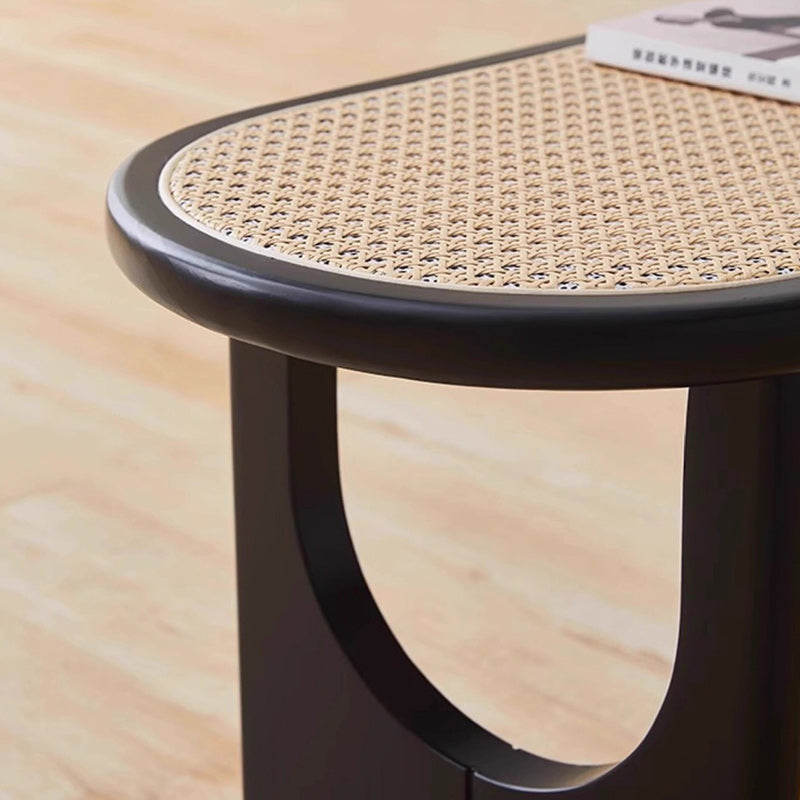 Contemporary Scandinavian Ellipse PE Rattan Weaving Rubberwood Bench Backless Armless For Living Room
