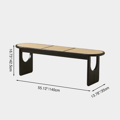 Contemporary Scandinavian Ellipse PE Rattan Weaving Rubberwood Bench Backless Armless For Living Room