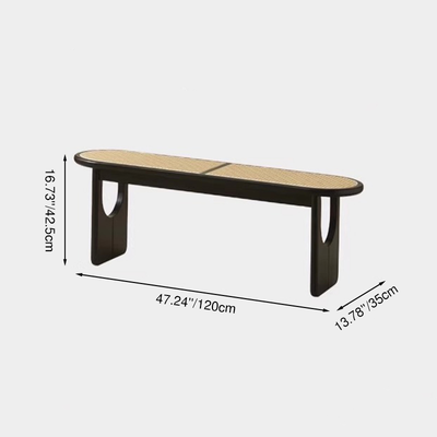 Contemporary Scandinavian Ellipse PE Rattan Weaving Rubberwood Bench Backless Armless For Living Room