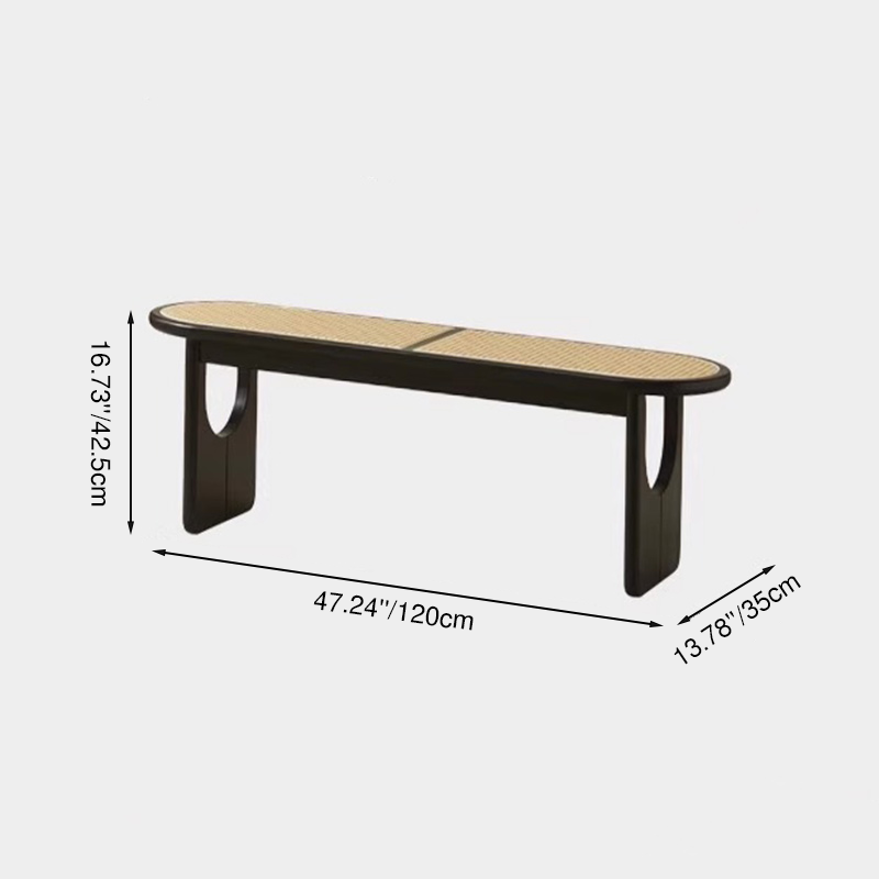 Contemporary Scandinavian Ellipse PE Rattan Weaving Rubberwood Bench Backless Armless For Living Room