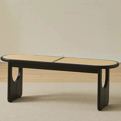 Contemporary Scandinavian Ellipse PE Rattan Weaving Rubberwood Bench Backless Armless For Living Room