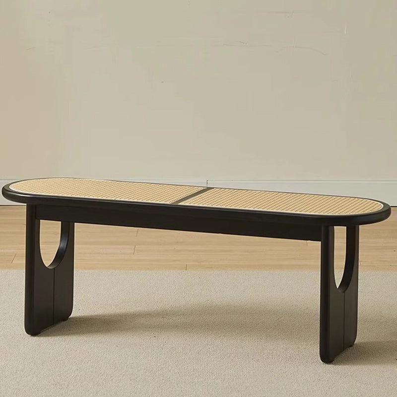Contemporary Scandinavian Ellipse PE Rattan Weaving Rubberwood Bench Backless Armless For Living Room