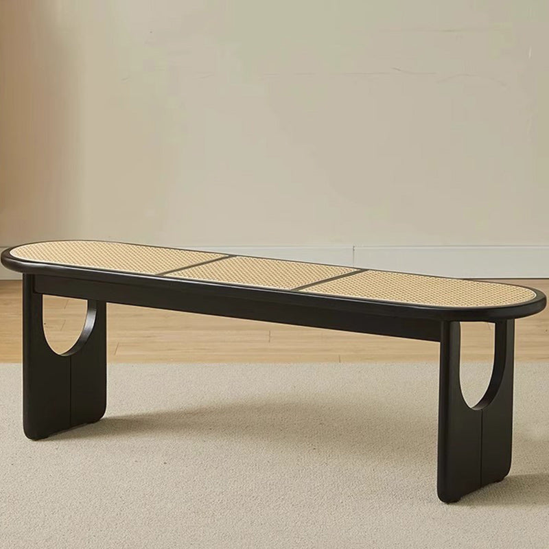 Contemporary Scandinavian Ellipse PE Rattan Weaving Rubberwood Bench Backless Armless For Living Room