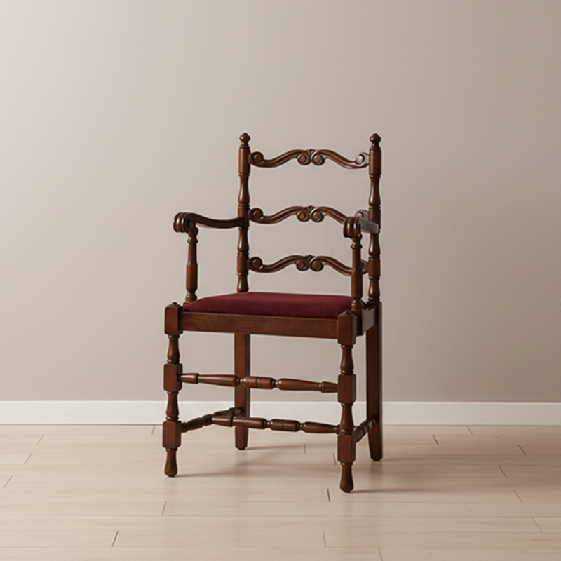 Traditional Vintage Curved Back Velvet Oak Wood Dining Chair Backrest Armrest For Dining Room
