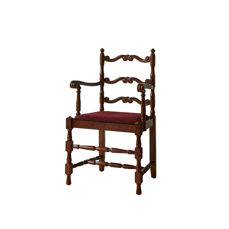 Traditional Vintage Curved Back Velvet Oak Wood Dining Chair Backrest Armrest For Dining Room