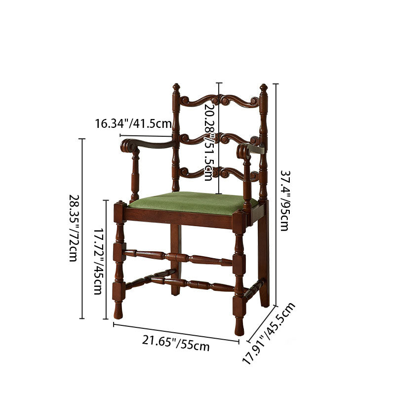 Traditional Vintage Curved Back Velvet Oak Wood Dining Chair Backrest Armrest For Dining Room