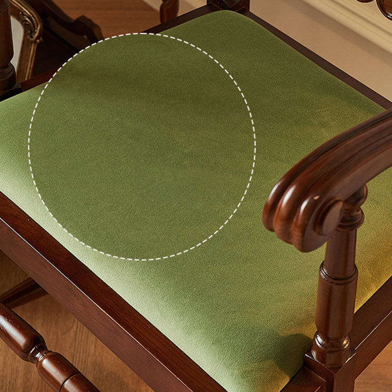 Traditional Vintage Curved Back Velvet Oak Wood Dining Chair Backrest Armrest For Dining Room