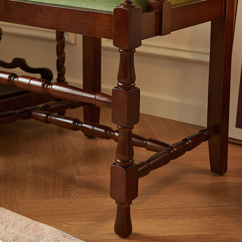 Traditional Vintage Curved Back Velvet Oak Wood Dining Chair Backrest Armrest For Dining Room