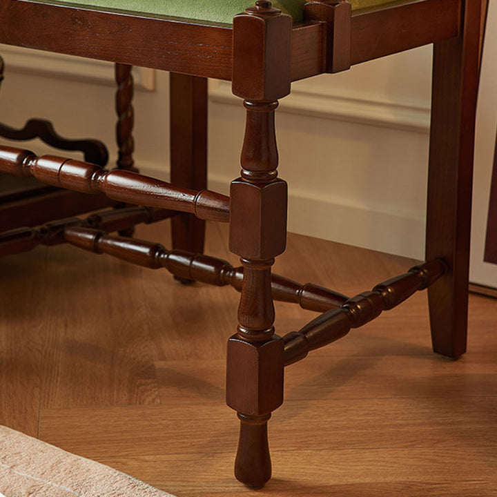 Traditional Vintage Curved Back Velvet Oak Wood Dining Chair Backrest Armrest For Dining Room