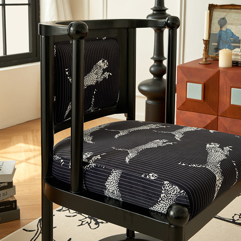 Chaise de salle à manger traditionnelle vintage en tissu avec dossier courbé en bois de chêne, sans accoudoirs, pour salle à manger 
