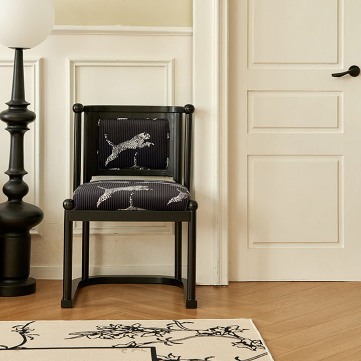 Chaise de salle à manger traditionnelle vintage en tissu avec dossier courbé en bois de chêne, sans accoudoirs, pour salle à manger 