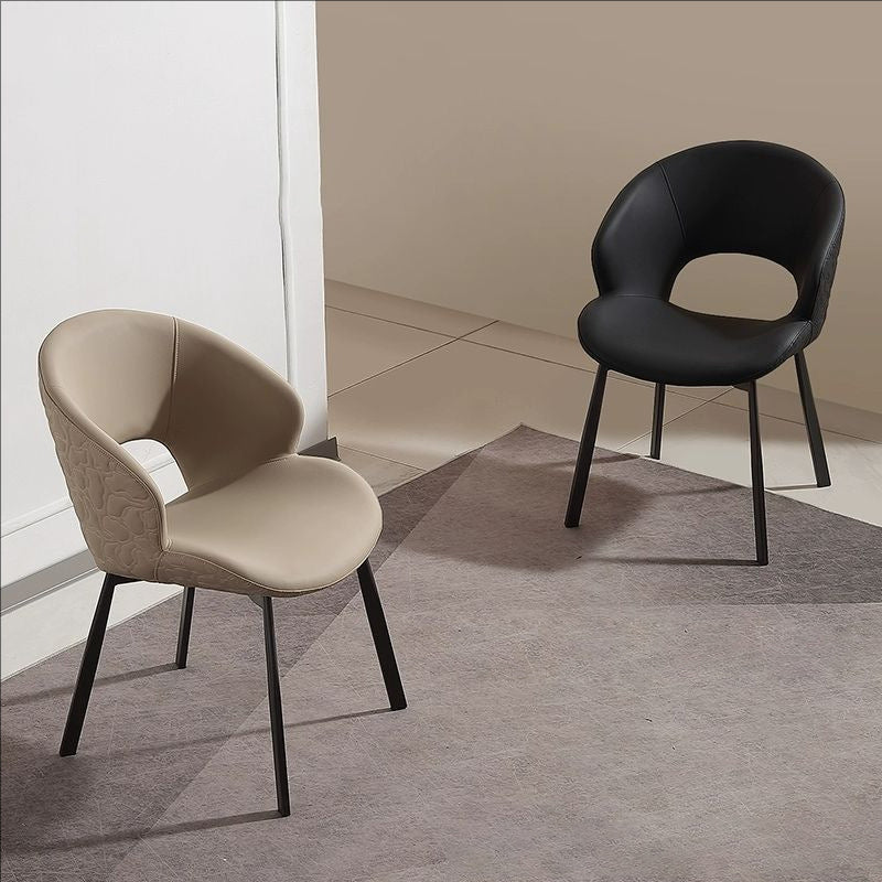 Modern Minimalist Curve Microfiber PU Leather Carbon Steel Dining Chair Backrest Armless For Dining Room