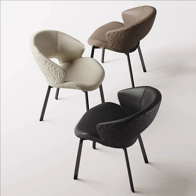 Modern Minimalist Curve Microfiber PU Leather Carbon Steel Dining Chair Backrest Armless For Dining Room