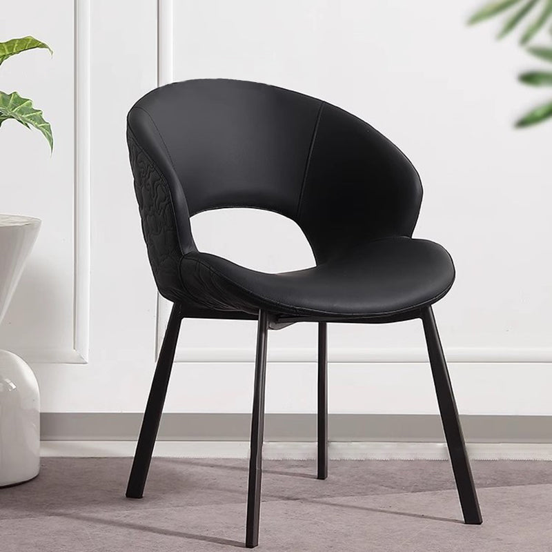 Modern Minimalist Curve Microfiber PU Leather Carbon Steel Dining Chair Backrest Armless For Dining Room