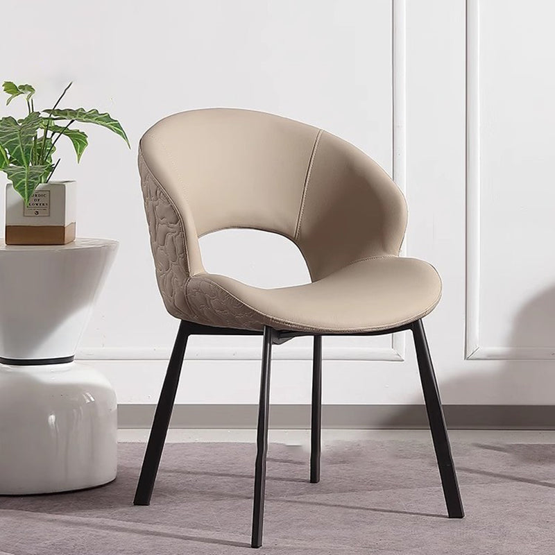 Modern Minimalist Curve Microfiber PU Leather Carbon Steel Dining Chair Backrest Armless For Dining Room