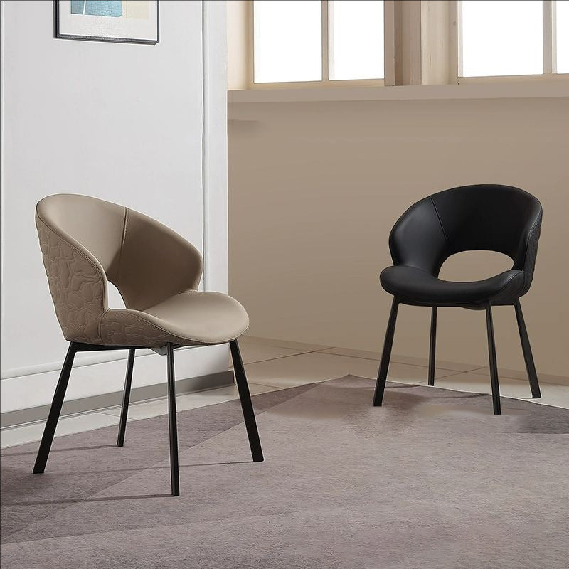 Modern Minimalist Curve Microfiber PU Leather Carbon Steel Dining Chair Backrest Armless For Dining Room