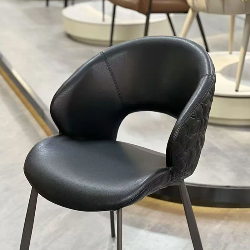 Chaise de salle à manger sans accoudoirs au design minimaliste moderne, courbe, en similicuir microfibre, acier au carbone, avec dossier, pour salle à manger 