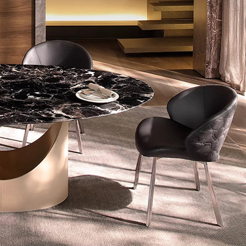 Modern Minimalist Curve Microfiber PU Leather Carbon Steel Dining Chair Backrest Armless For Dining Room