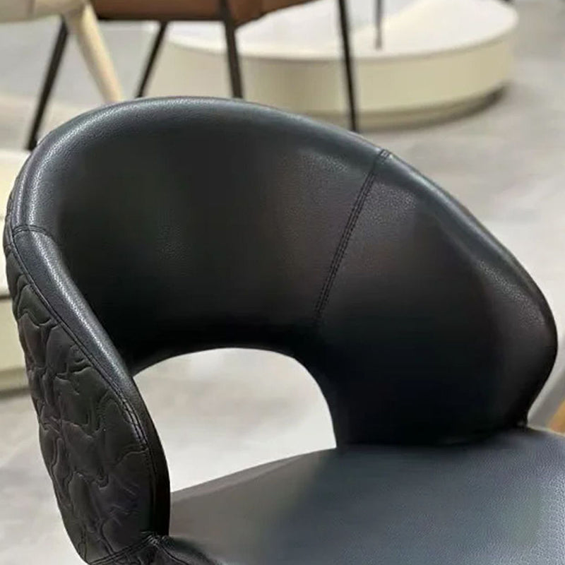 Modern Minimalist Curve Microfiber PU Leather Carbon Steel Dining Chair Backrest Armless For Dining Room