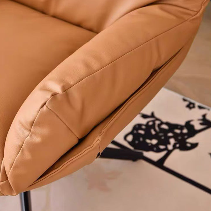 Moderner minimalistischer drehbarer Akzentstuhl mit geschwungener Form aus Kunstleder, Eisen und Schaumstoff mit Rückenlehne und Armlehnen für das Wohnzimmer 