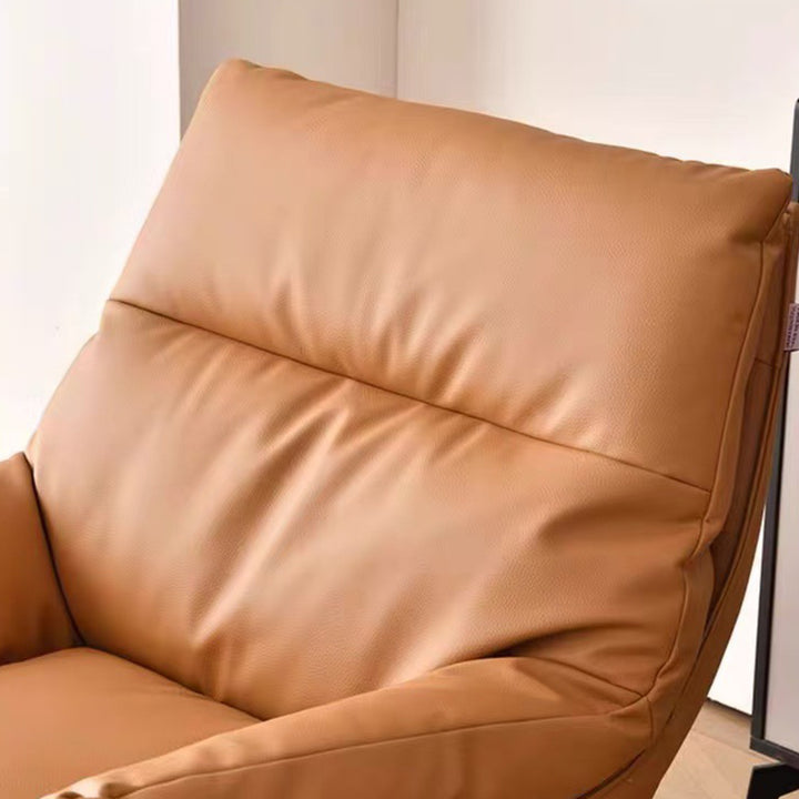 Moderner minimalistischer drehbarer Akzentstuhl mit geschwungener Form aus Kunstleder, Eisen und Schaumstoff mit Rückenlehne und Armlehnen für das Wohnzimmer 