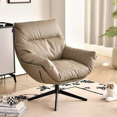 Modern Minimalist Curved Faux Leather Metal Sponge Swivel Accent Chair Backrest Armrest For Living Room