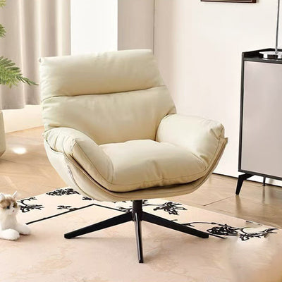 Modern Minimalist Curved Faux Leather Metal Sponge Swivel Accent Chair Backrest Armrest For Living Room