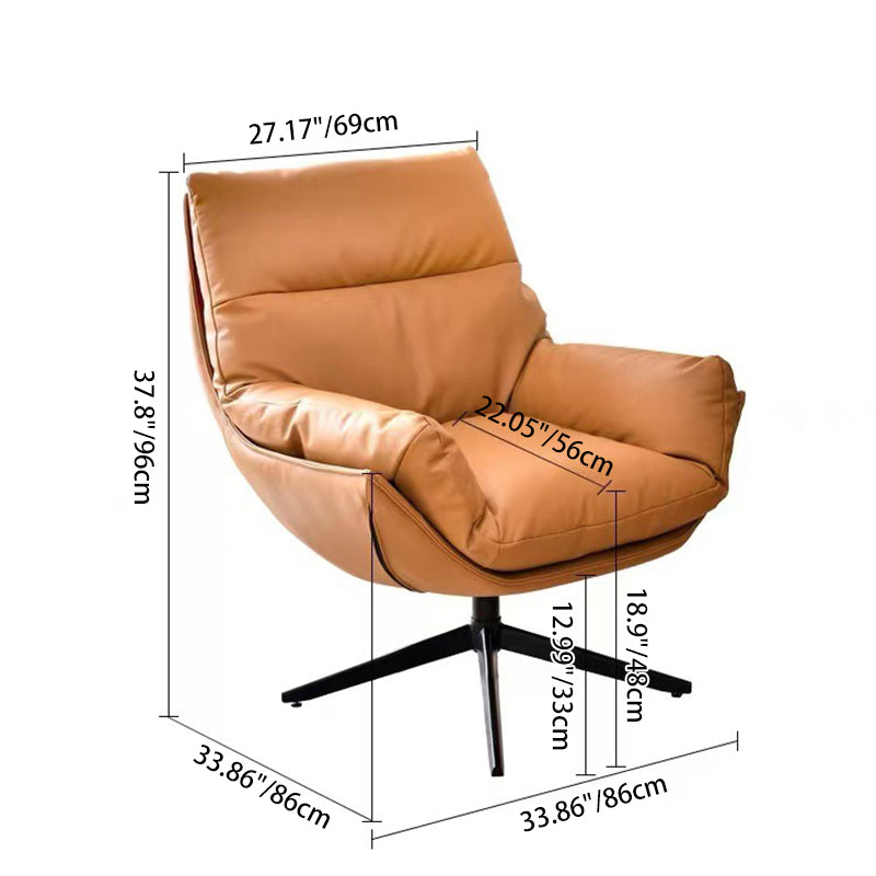 Moderner minimalistischer drehbarer Akzentstuhl mit geschwungener Form aus Kunstleder, Eisen und Schaumstoff mit Rückenlehne und Armlehnen für das Wohnzimmer 