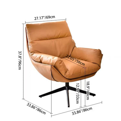 Modern Minimalist Curved Faux Leather Metal Sponge Swivel Accent Chair Backrest Armrest For Living Room