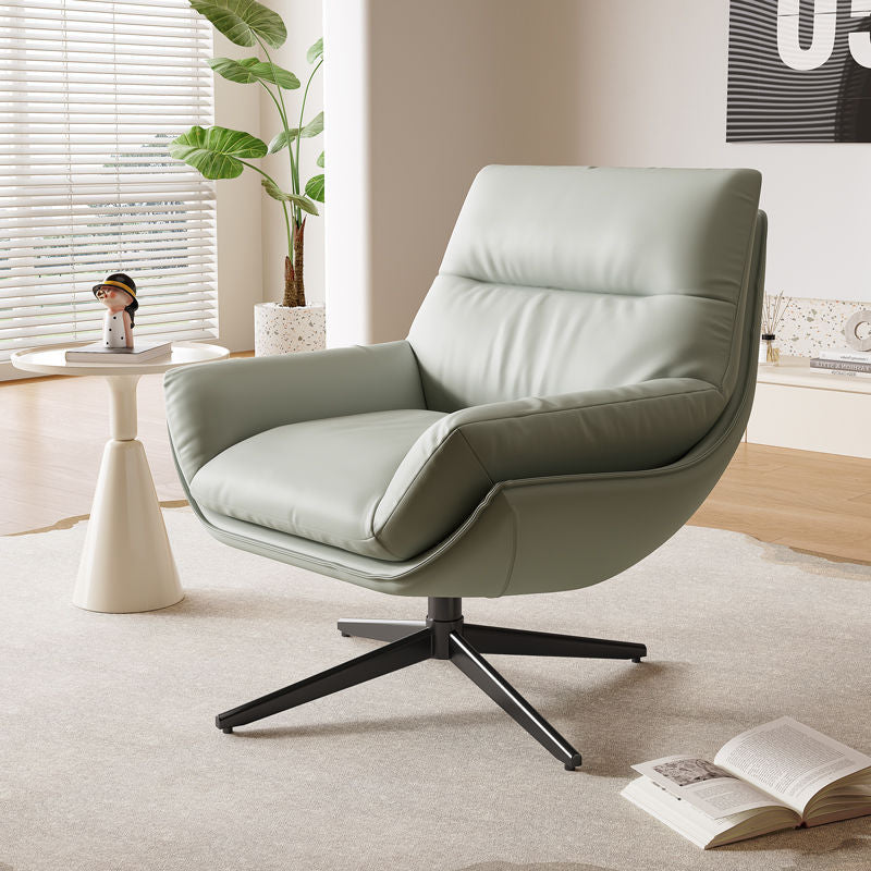 Modern Minimalist Curved Faux Leather Metal Sponge Swivel Accent Chair Backrest Armrest For Living Room