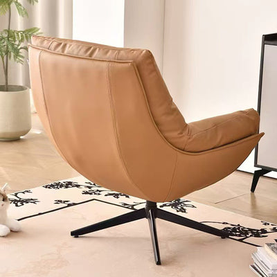 Modern Minimalist Curved Faux Leather Metal Sponge Swivel Accent Chair Backrest Armrest For Living Room