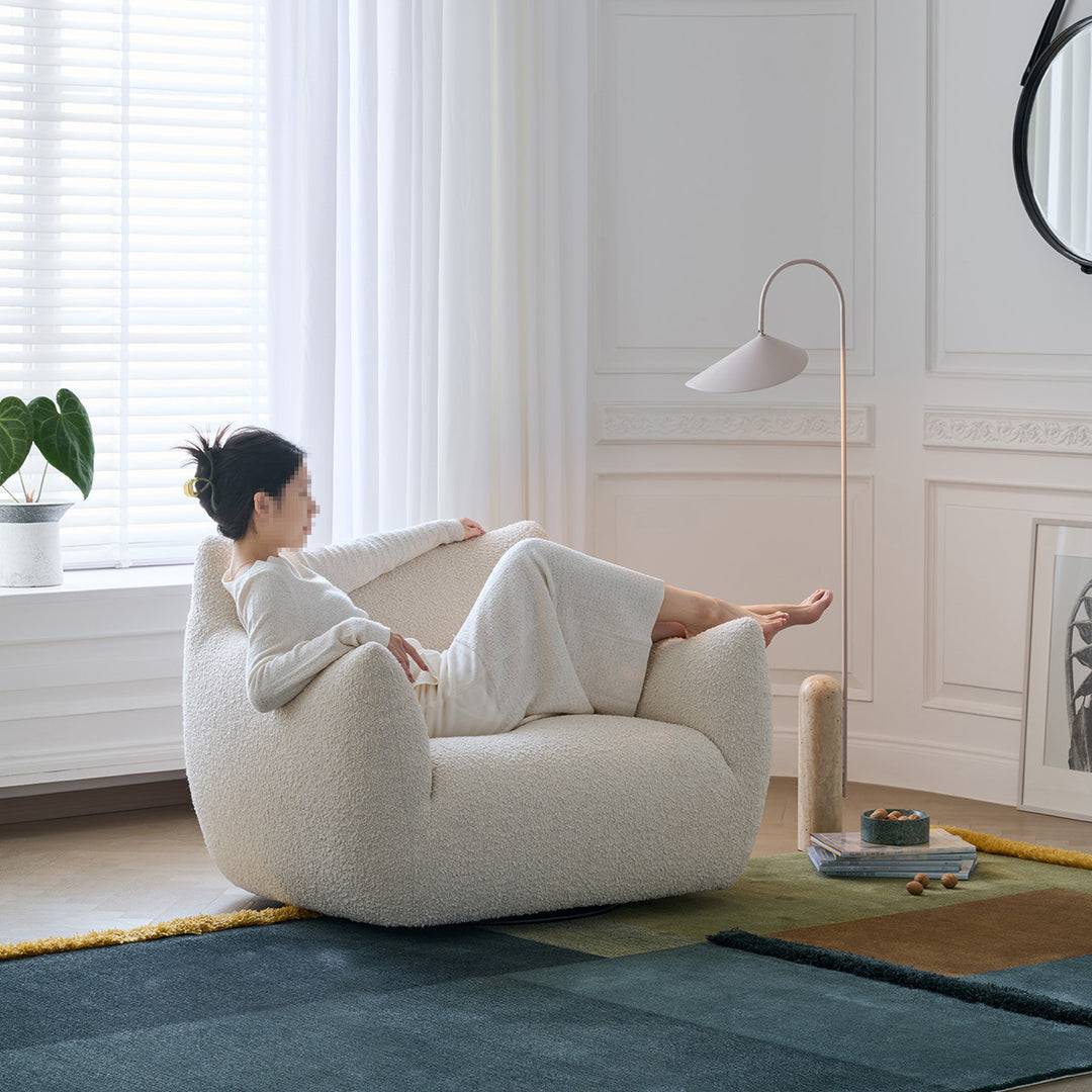 Sofá moderno minimalista inspirado en Totoro, de tejido sherpa y madera de pino, con respaldo y reposabrazos, para sala de estar 