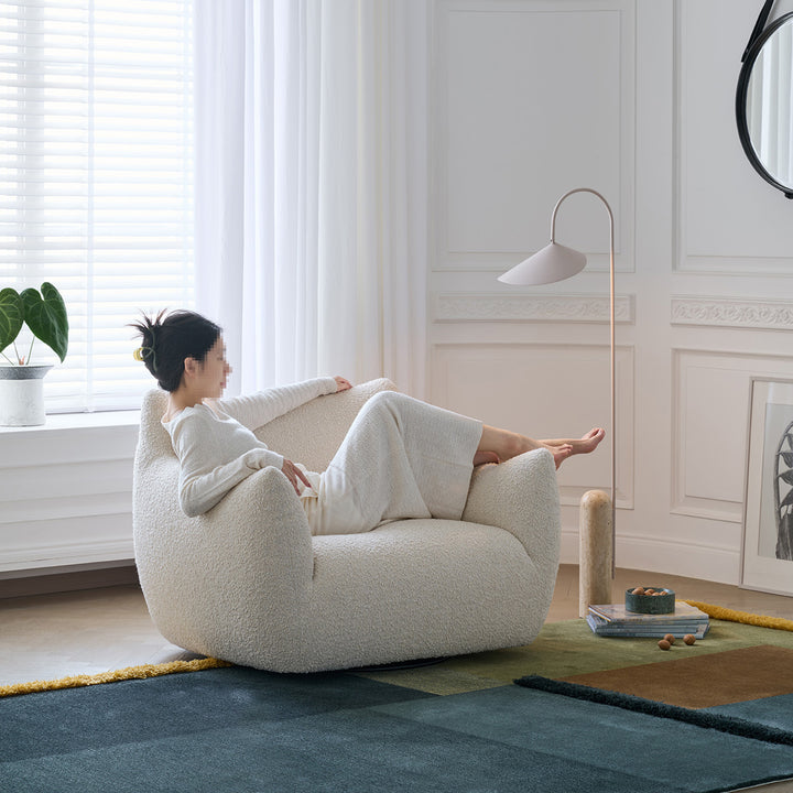 Sofá moderno minimalista inspirado en Totoro, de tejido sherpa y madera de pino, con respaldo y reposabrazos, para sala de estar 