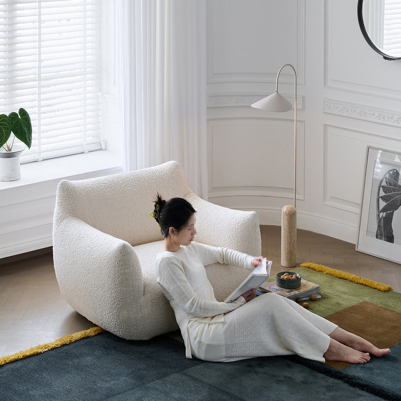 Modern Minimalist Totoro-Inspired Shape Iamb Fleece Solid Wood Multi-layer Board Solid Wood Sofa Backrest Armrest For Living Room